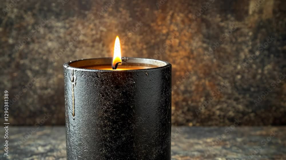 Elegant black candle burning softly in a dimly lit room creating a warm ambiance at night
