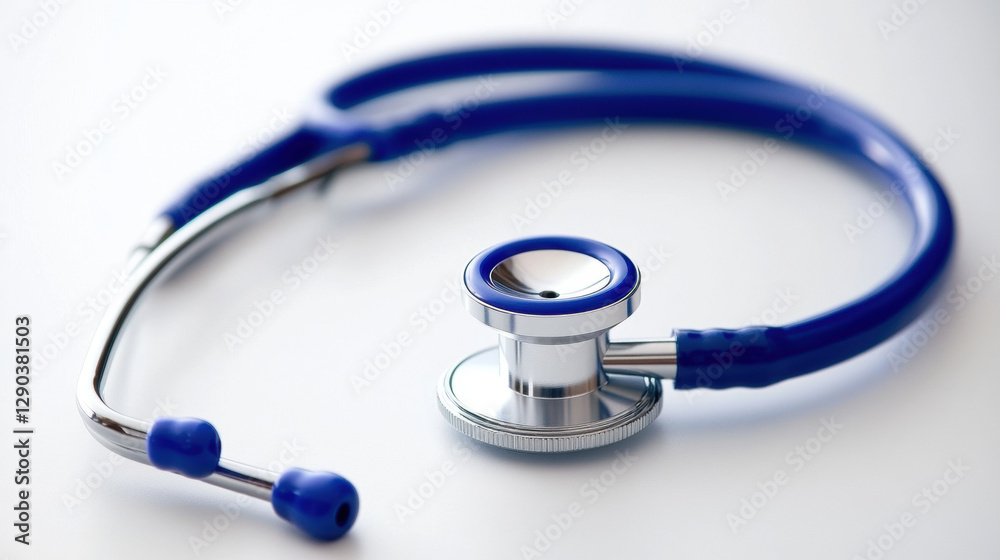 close up of stethoscope with blue tube on white background, symbolizing healthcare and medical professionalism close up of stethoscope with blue tube on white background, symbolizing healthcare and medical professionalism