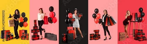 Set of young women with sho...
