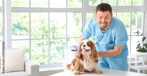 Male veterinarian with stet...