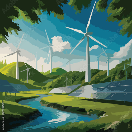 84.eps"Solar nature refers to the harmonious relationship between solar energy and the natural environment. It emphasizes the use of clean, renewable solar power, harnessing the energy from the sun to