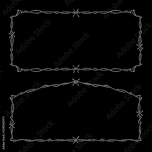 Barbed Wire Frame hand drawing vector isolated on black background.