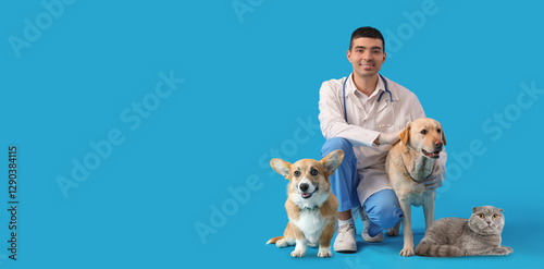 Male veterinarian with cute...