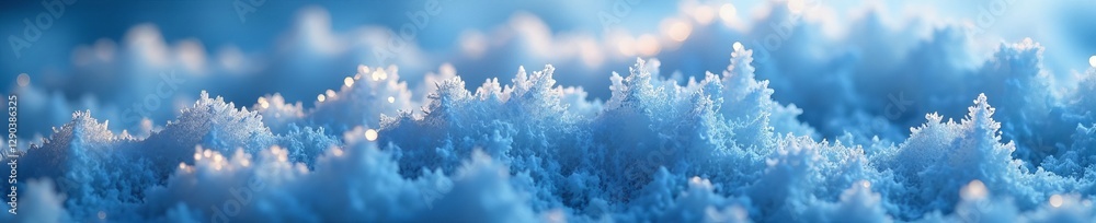 Close-up of intricate hexagonal ice crystals forming frost patterns, nature, snow Close-up of intricate hexagonal ice crystals forming frost patterns, nature, snow
