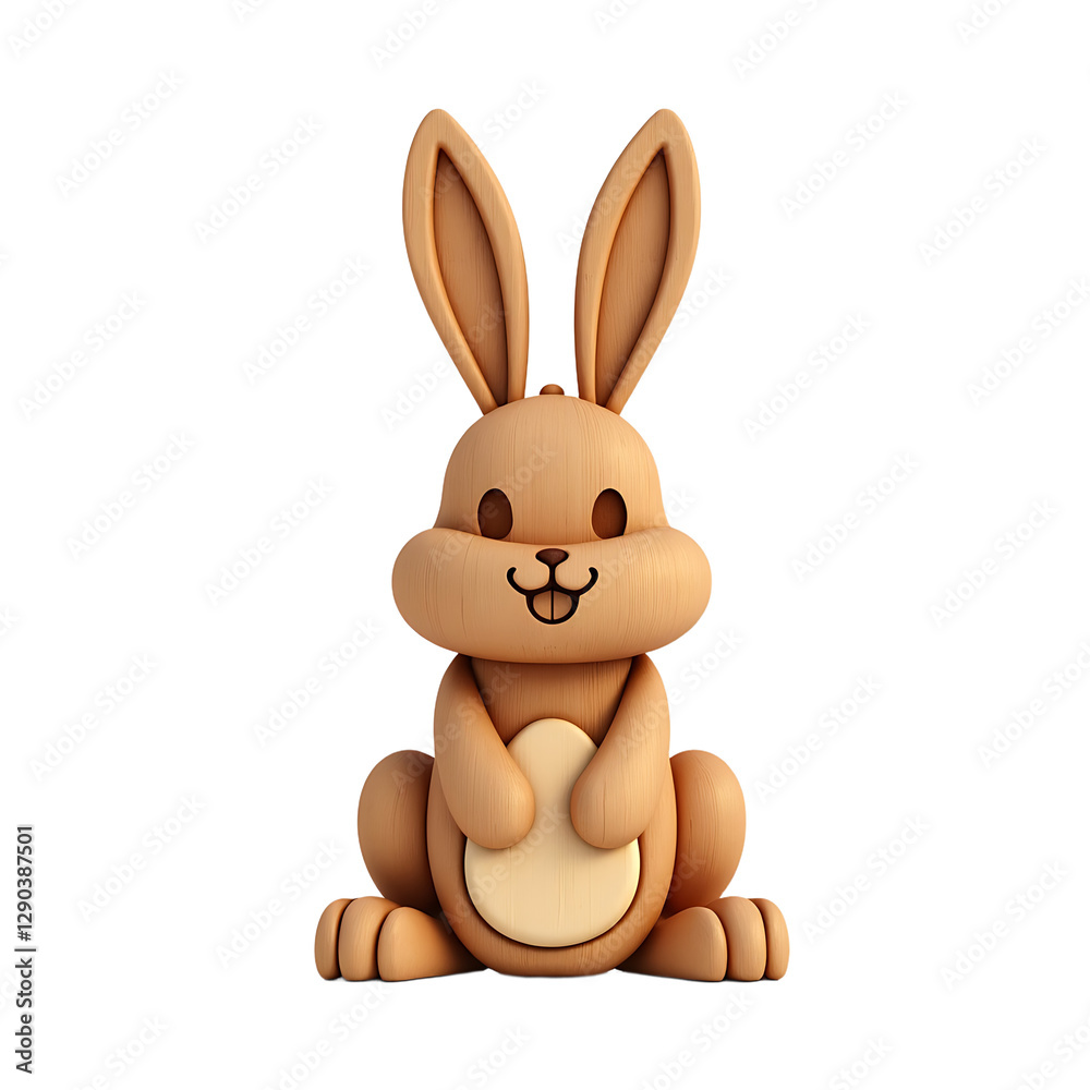 Obraz premium Cartoon Wood Rabbit Sitting Upright Holding a Beige Oval Shape