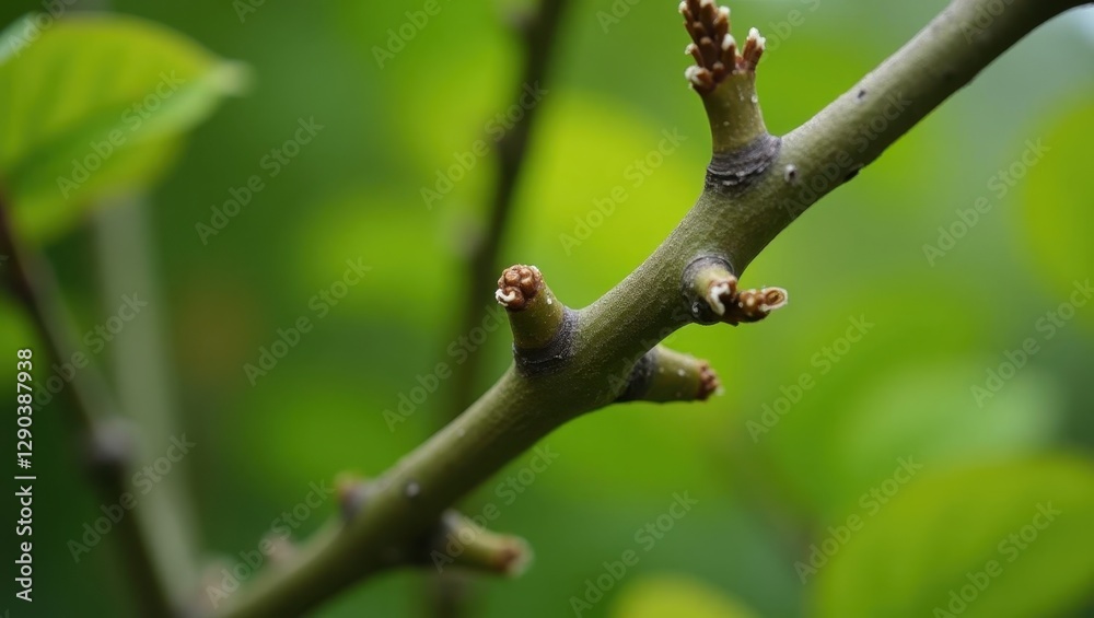 Fadogia agrestis. Branch of tree with small buds and leaves Fadogia agrestis. Branch of tree with small buds and leaves