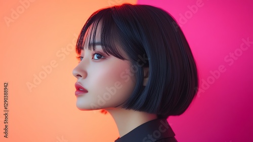 Wallpaper Mural Asian Hair Model for Advertising Hair Care. Profile portrait of a young woman in vibrant colors. Torontodigital.ca