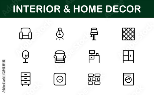 Home Decor and Interior Design Icon Pack. Perfect Icons for Living Spaces, Decoration, and Home Styling