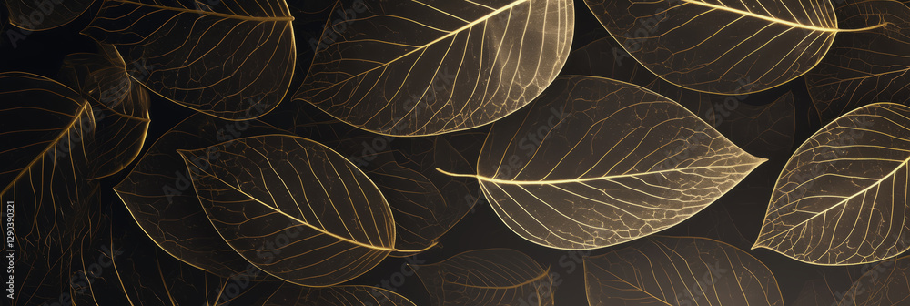 custom made wallpaper toronto digitalDelicate minimalist leaf veins pattern in gold on a dark matte background