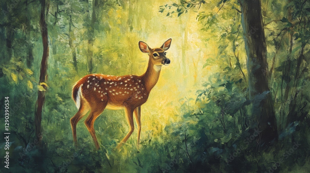 Graceful White-Tailed Deer in a Shimmering Forest Scene Graceful White-Tailed Deer in a Shimmering Forest Scene