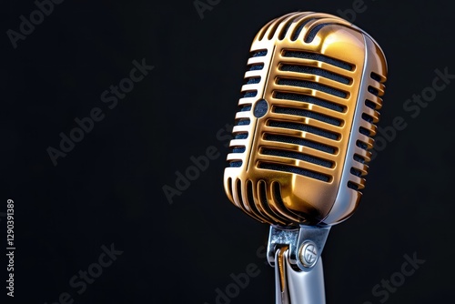 Retro microphone for live karaoke and concert with defocused abstract background photo