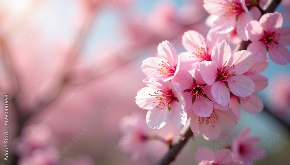 Close-up of pastel pink cherry blossoms blooming in a springtime background, pink, spring Close-up of pastel pink cherry blossoms blooming in a springtime background, pink, spring