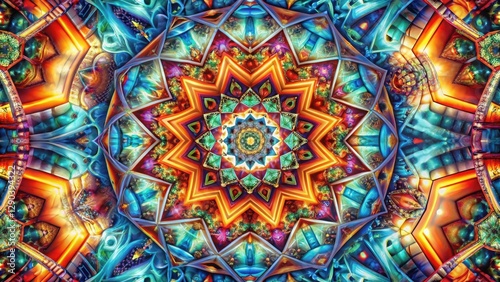 Intricate geometric shapes intersect in a kaleidoscope of colors, shapes, mathematics,  shapes,mathematics, cosmos