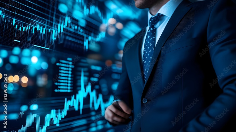 Unrecognizable Businessman Working with Financial Data and Analytics in Office Unrecognizable Businessman Working with Financial Data and Analytics in Office