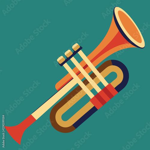Vector hand drawn illustration of trumpet. Isolated on black.	