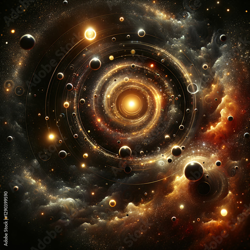 Cosmic Swirl Of Planets And Stars In Space Background