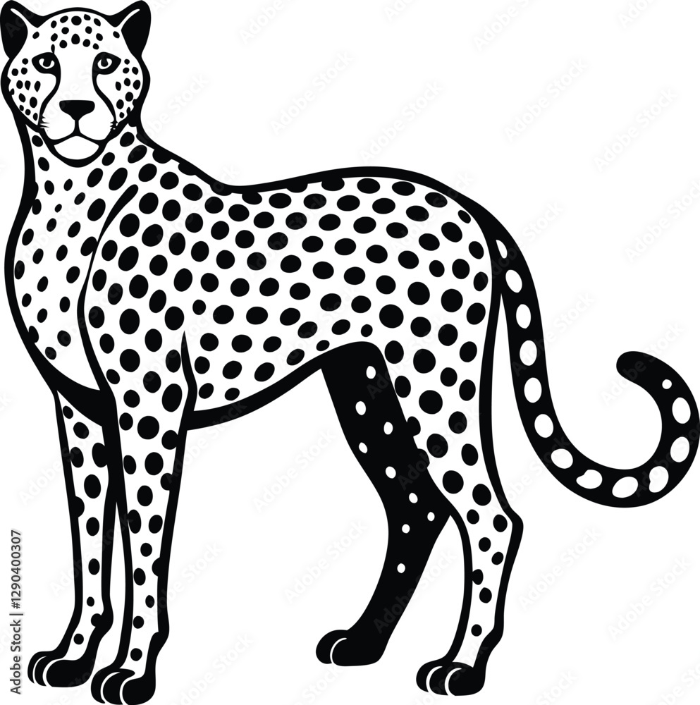 Fototapeta premium Leopard hand drawn inky sketch. African wild cat, cheetah black and white illustration. Monochrome jaguar realistic design element