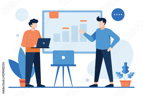 Two Entrepreneurs Presenting a Business Plan - Vector Illustration for Print & Digital Use