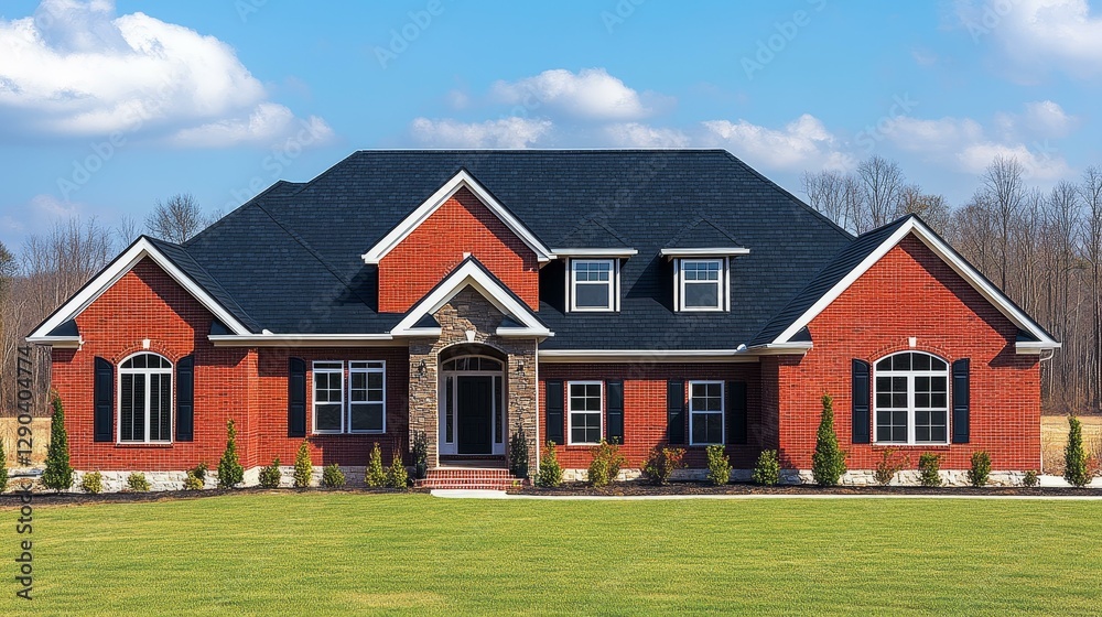 Large Brick House Exterior on a Sunny Day Large Brick House Exterior on a Sunny Day