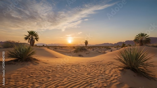 desert oasis at sunset