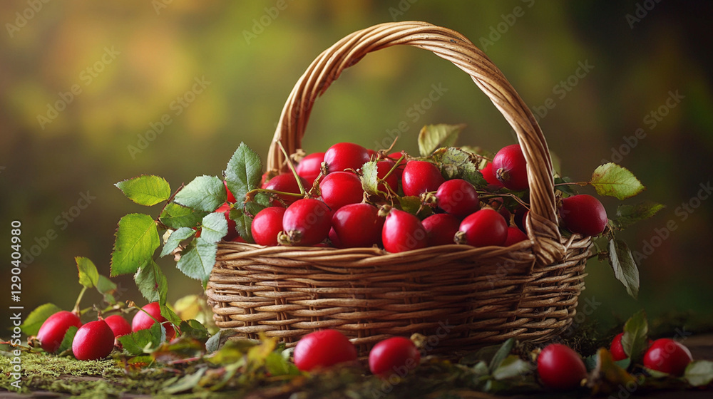 Fresh rose hips in a basket