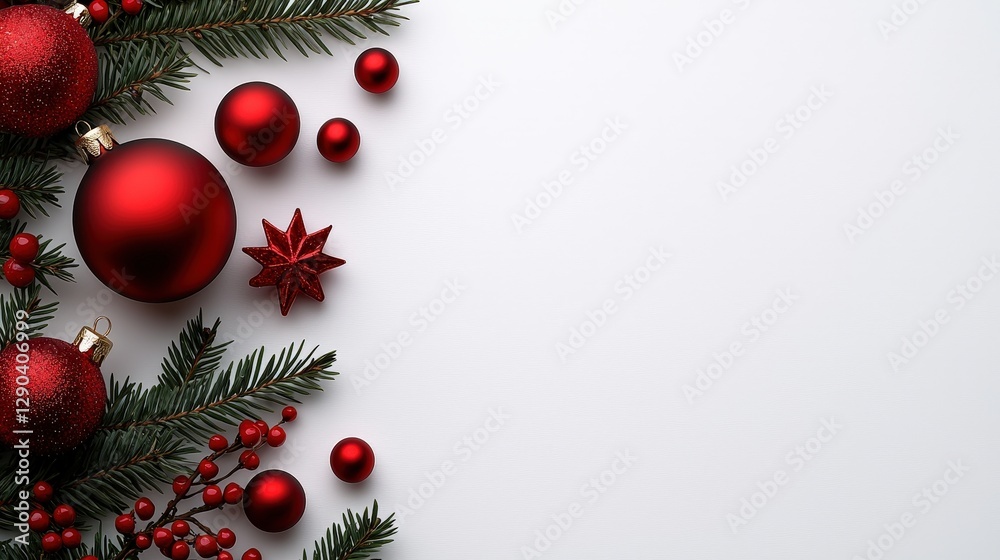 Festive Red Christmas Ornaments and Greenery