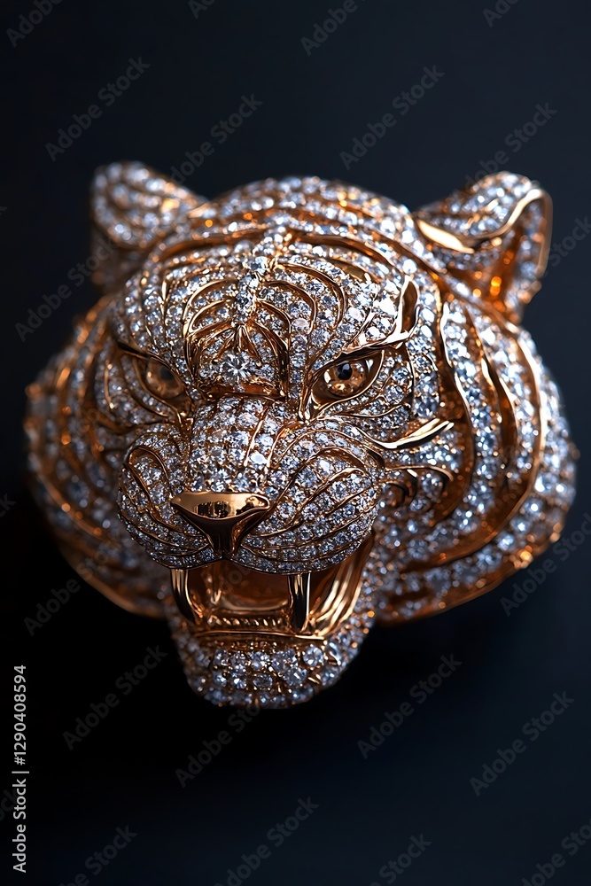 Obraz premium Diamond Tiger Head Pendant on Dark Background