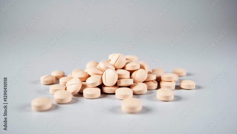 Tazarotene. Pills are scattered on table and ready to be taken Tazarotene. Pills are scattered on table and ready to be taken