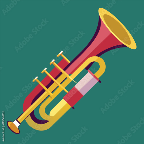 Vector hand drawn illustration of trumpet. Isolated on black.	