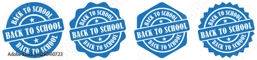 Back to school insignia collection set on white background. Back to school rubber stamp. Retro school label design. Circular back to school stamp. School promotion label art. Vector illustration 