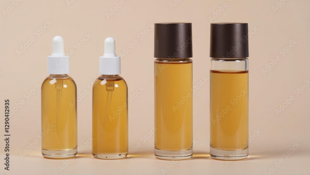 Scalp serum. Three bottles are filled with different types of oils