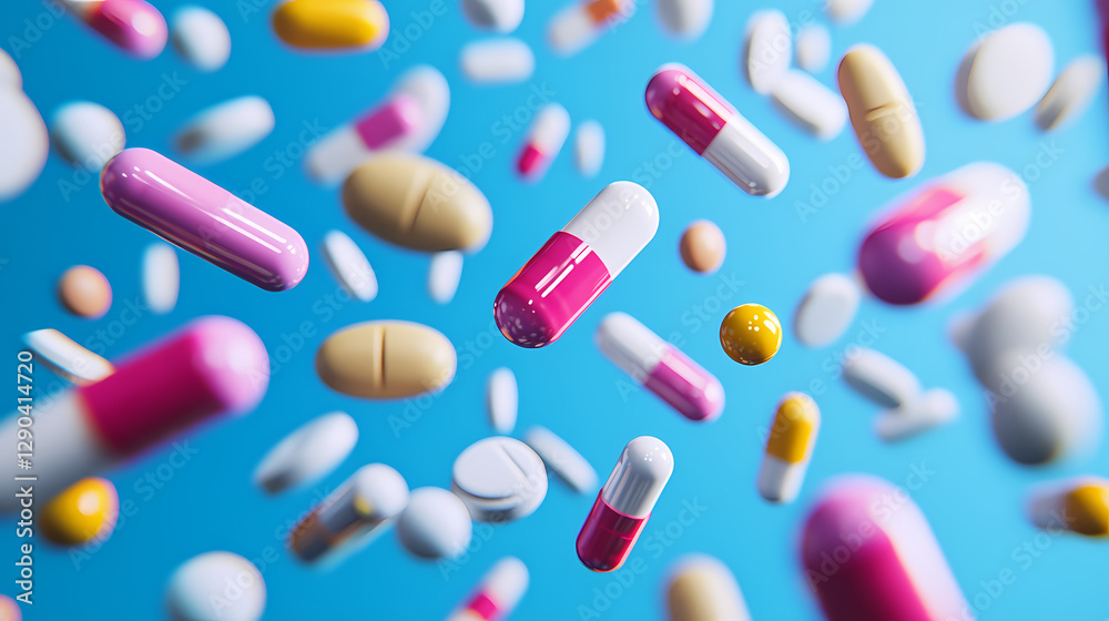 3D render of various colorful pills and capsules 3D render of various colorful pills and capsules