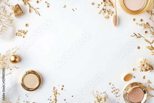 Luxury cosmetic composition with gold elements on white background photo