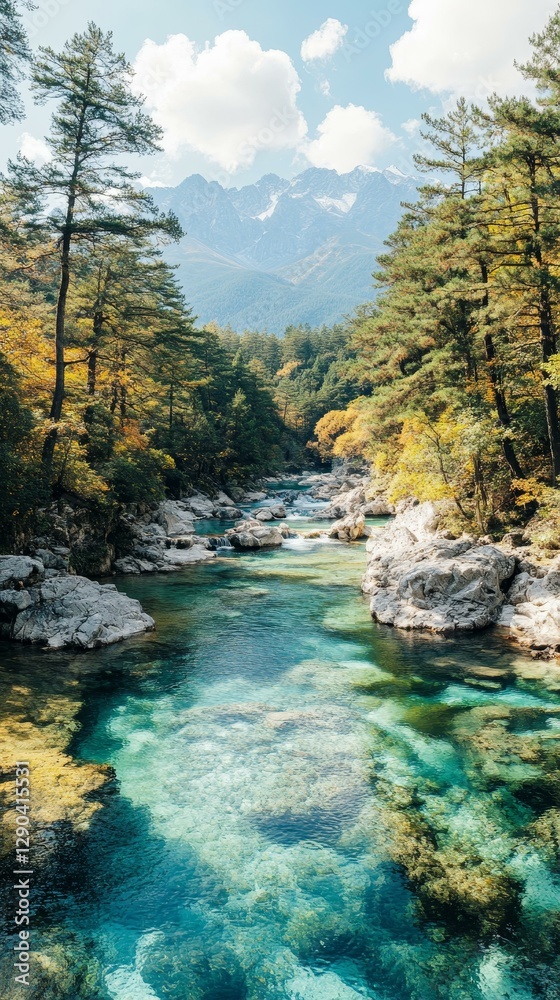 Fototapeta premium Mountain River Gorge Scenic Beauty