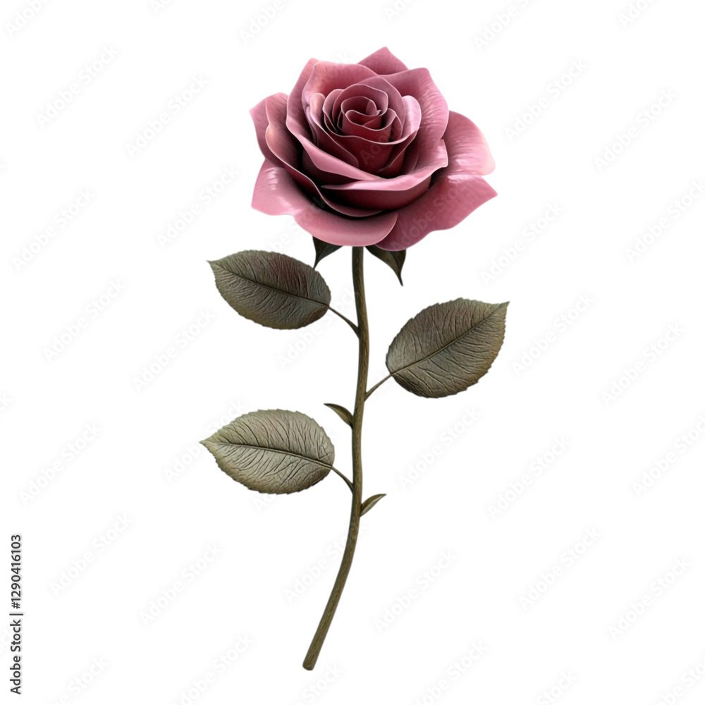 Obraz premium Single Pink Rose Stem Black Background Elegant Flower Botanical Illustration