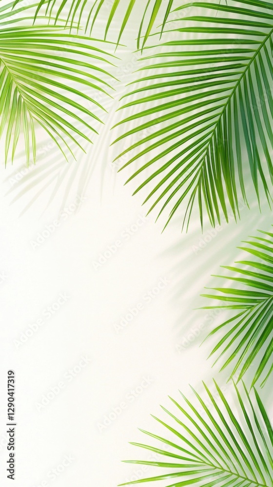 Fototapeta premium Minimalist Tropical Palm Leaves with Soft Shadows on a Light Background for Natural Summer and Botanical Aesthetic Design