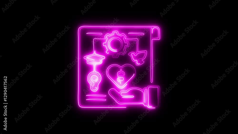 Glowing neon Organization icon isolated on black background. HD Video motion graphic animation Glowing neon Organization icon isolated on black background. HD Video motion graphic animation