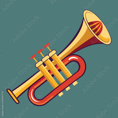 Vector hand drawn illustration of trumpet. Isolated on black.	
