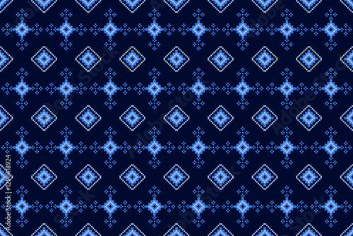 Beautiful vintage cross stitch traditional ethnic pattern.floral pixel art embroidery. Elegance background abstract Aztec beautiful seamless pattern for fabric,cloth,dress,carpet,curtain,sarong,batik.