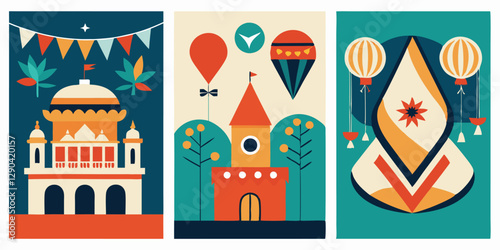 Vesak day decorations and festive balloon designs for celebration posters