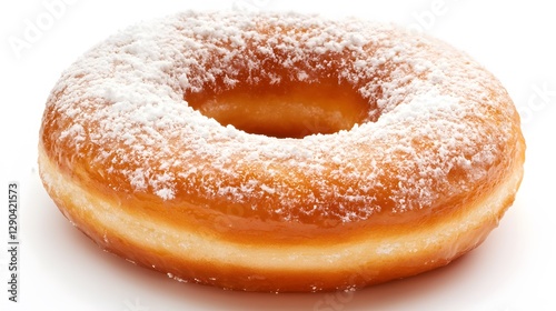 doughnut with powdered sugar, on top on white background 16:9 aspect ratio 