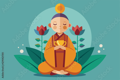 Vesak day meditation with monk holding lotus for spiritual serenity