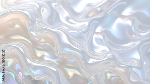 Wavy white pearl nacre iridescent texture. Pearlescent liquid background	
