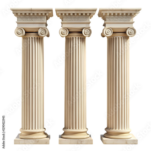 Three Greek Columns: Antique Pillars Image isolated on transparent background