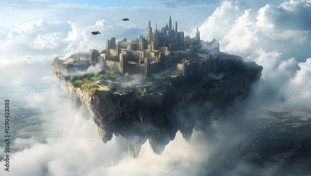 Fototapeta premium Floating City Cloudscape Aerial View