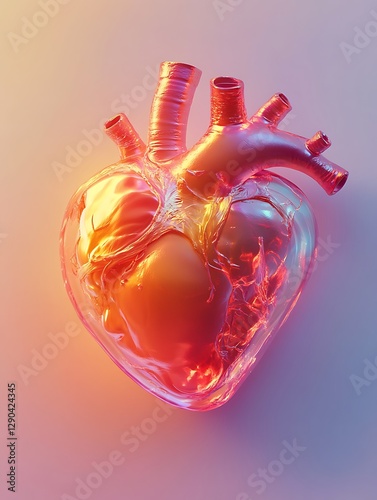 Transparent heart, vibrant colors, studio setting, healthy heart concept