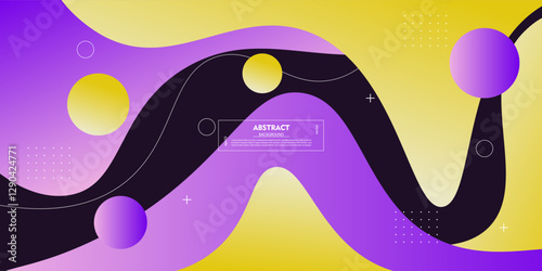 Abstract 3D business banner background. Colorful banner with purple and yellow waves on dark background. Creative and smart background design. Vector Eps10