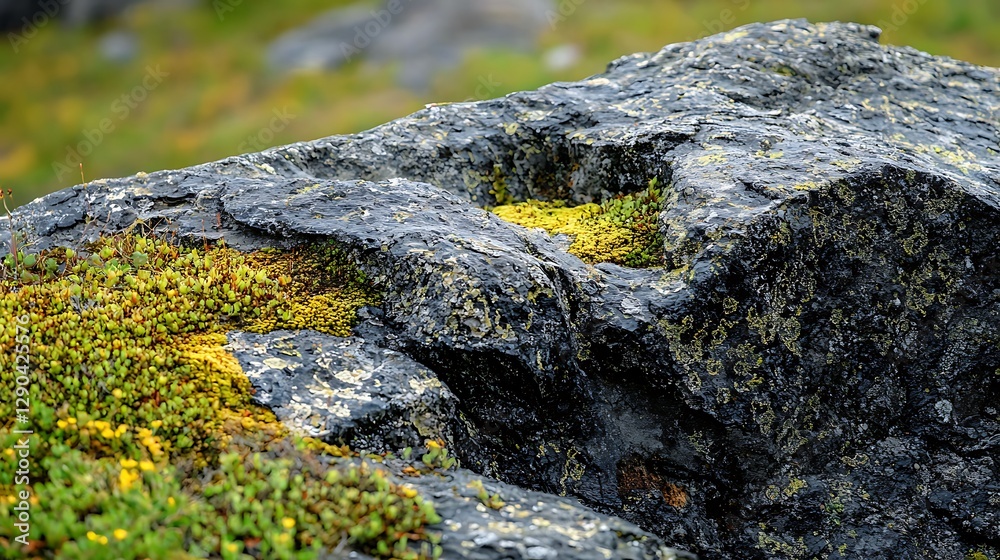 Textured Rock Surface with Green Moss and Lichens in Natural Outdoor Setting Textured Rock Surface with Green Moss and Lichens in Natural Outdoor Setting