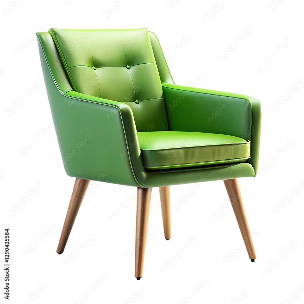 Obraz premium Mid-Century Modern Green Armchair isolated on transparent background