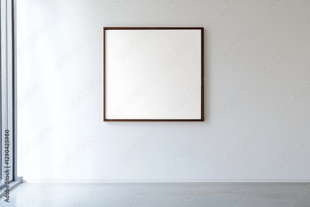 White wall with a blank frame in a modern office interior, a mockup of a square poster on the white background wall in an open space and meeting room for creative design. White wall with a blank frame in a modern office interior, a mockup of a square poster on the white background wall in an open space and meeting room for creative design.